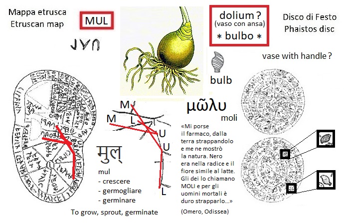 MUL nella mappa etrusca (MUL in the Etruscan liver map) e segno dolium bulbo nel disco di Festo (dolium bulb sign in the Phaistos Disc)