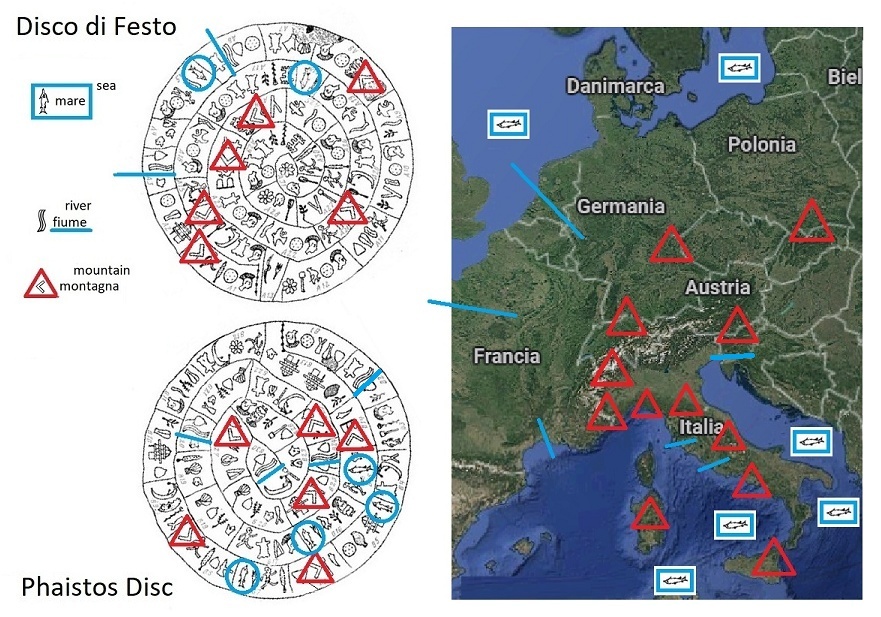 Disco di Festo (Phaistos Disc) mappa dell'Europa (map of Europe)