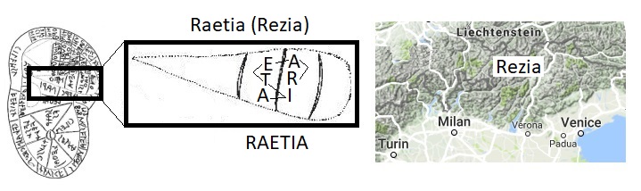 Rezia (Raetia, Rhaetia) nella mappa etrusca (in the Etruscan map)